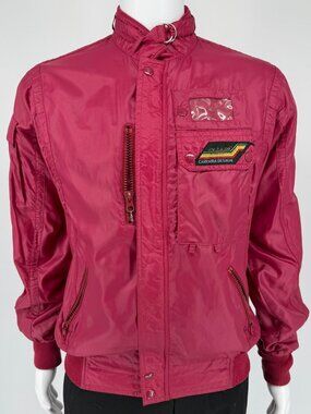 Vintage 1980s Style Auto Carrera Design Synthwave Racing Windbreaker Jacket (L)